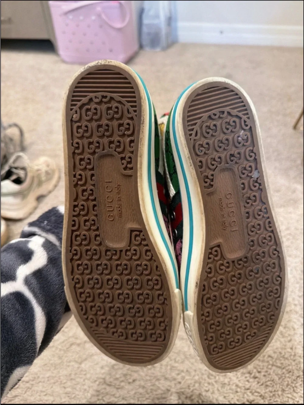 Gucci Mens size 8 Multicolor GG Canvas High-Top Sneakers with Cream Laces